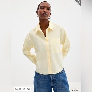 Contemporaine by Simon’s cropped patch-pocket poplin shirt golden yellow